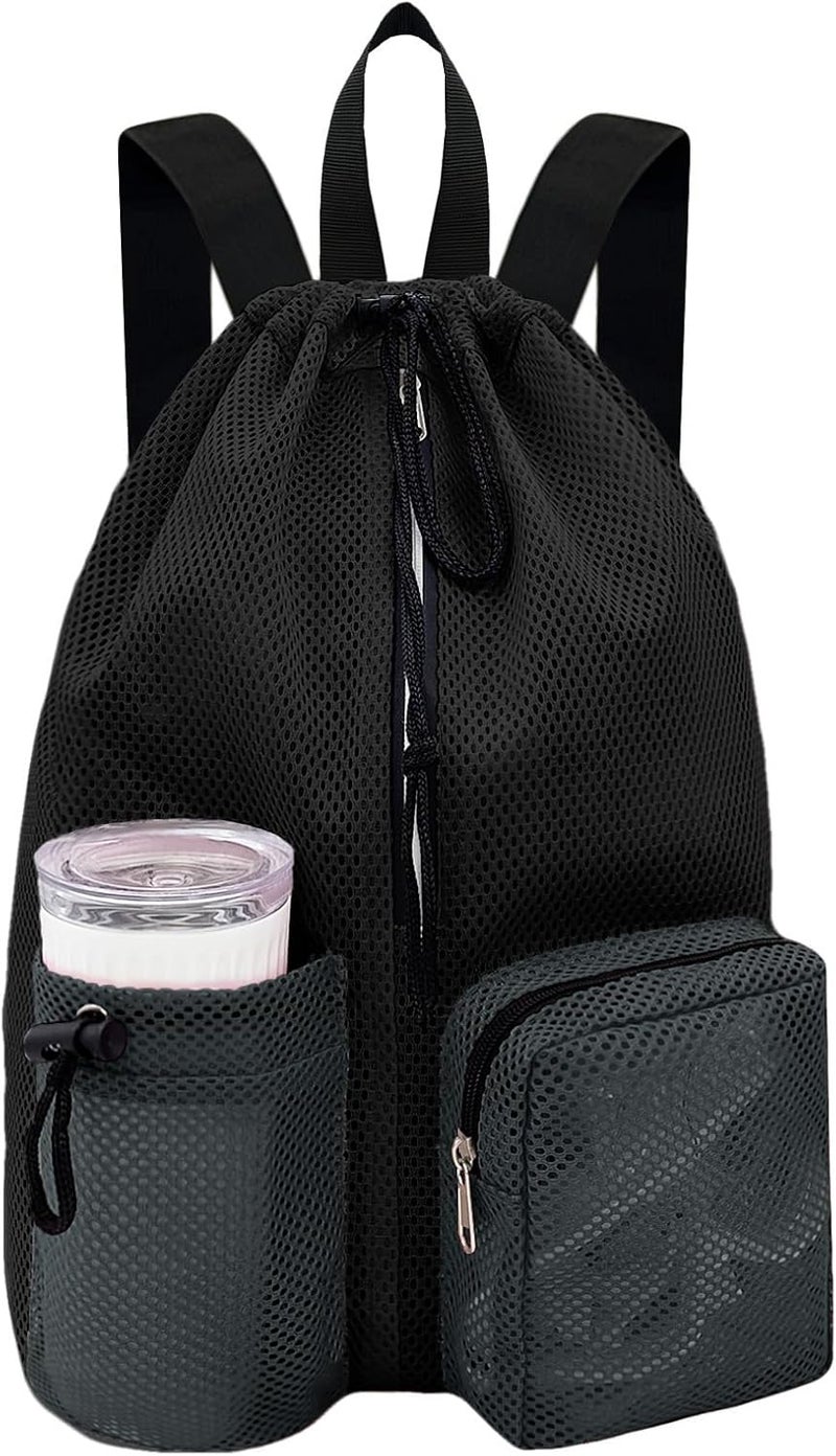 HOPSOOKEN Swim Bag Mesh Beach Backpack for Womem Men Waterproof Drawstring Backpack with Wet Pocket for Swimming Gym Pool - Image 1
